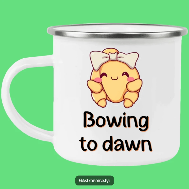 Funny Croissant Bow Camping Mug: Parisian Mornings Outdoors, Perfect Funny Gift