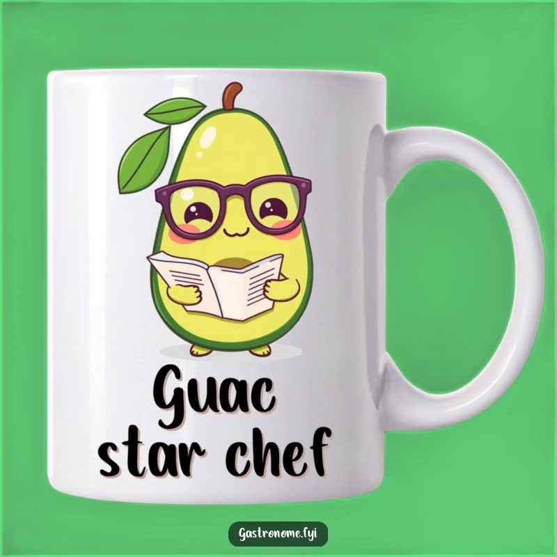 Funny Avocado Chef Mug: A Pleased Cook with Glasses Holding a Recipe, Perfect Funny Gift!