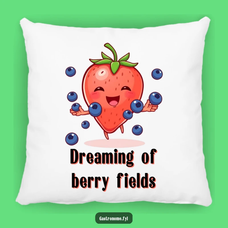 Funny Strawberry Juggling Blueberries Pillow: Cozy Fruit Gift