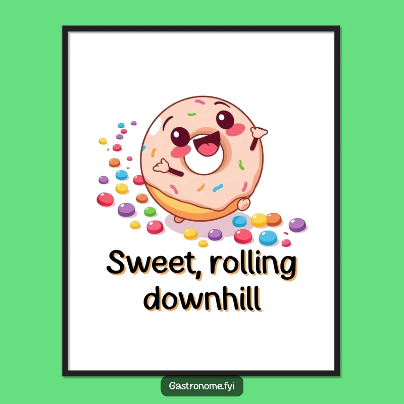 Funny Donut Rolling Digital Art: Sweet Joy for Your Walls, Perfect Funny Gift