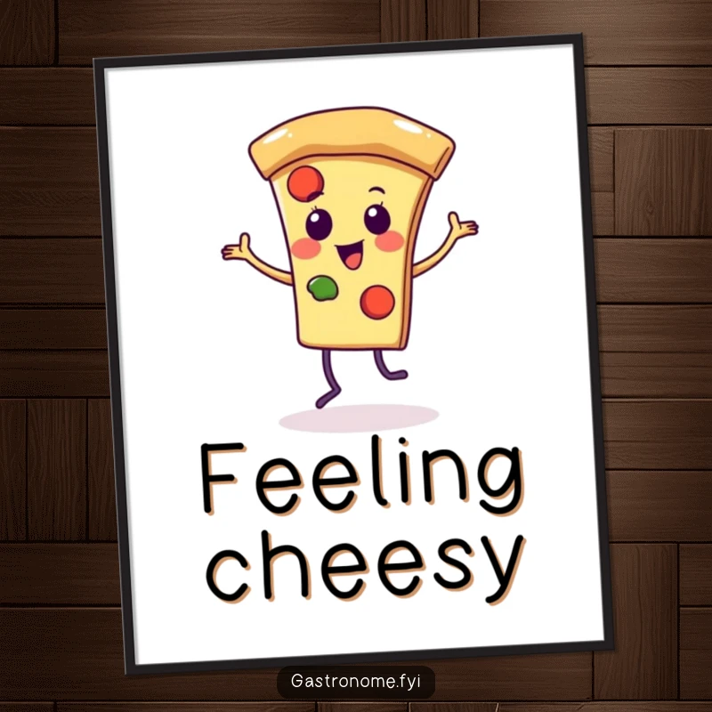 Funny digital art print of a vibrant pizza slice character in a joyful dance, perfect for instant wall decor and gifting.