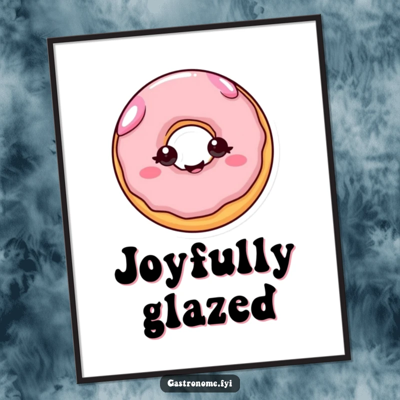 Funny digital art print: A cheerful donut with eyes wiggling with joy, a humorous and vibrant piece of wall art.