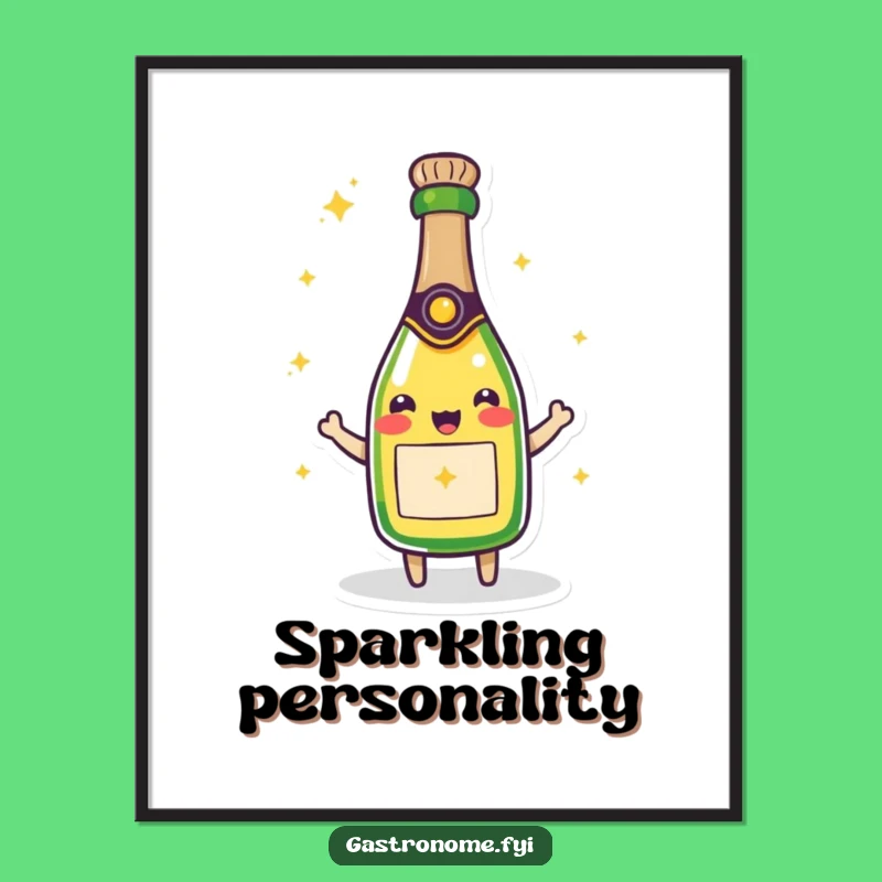 Funny Beaming Champagne Bottle Poster - Joyful Wall Art