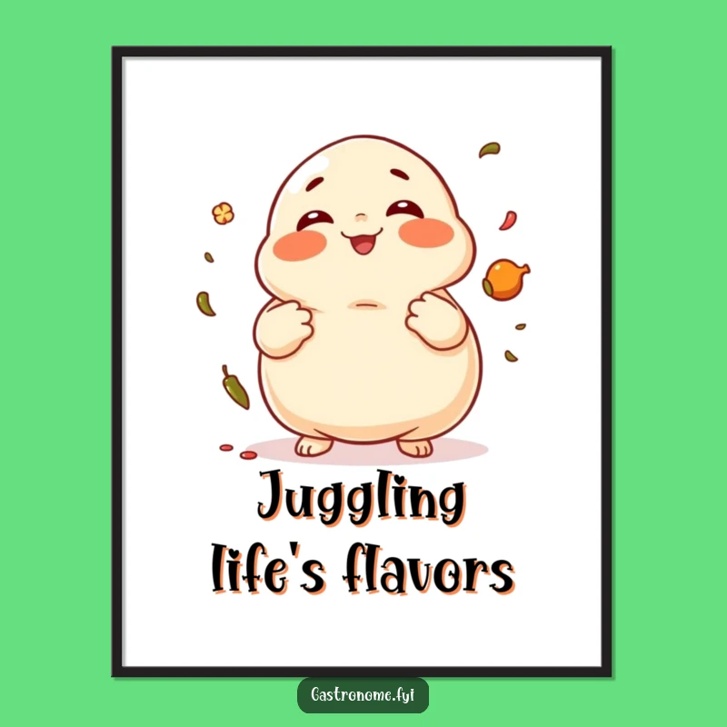 Funny Dumpling Juggler Poster: Giggling Art for Kitchen and Dining