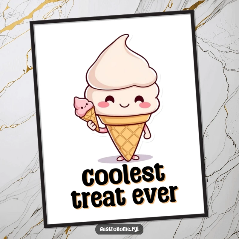 Funny poster art of a smiling ice cream cone character offering a cone, radiating happiness and sweet delight.