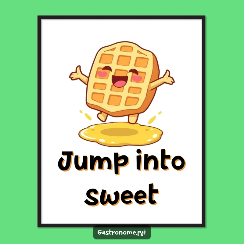 Funny Waffle Leap Poster: Sweeten Your Walls with Breakfast Art!