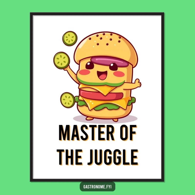 Funny Cheeseburger Poster: Pickle Juggling Art, A Hilarious Foodie Gift
