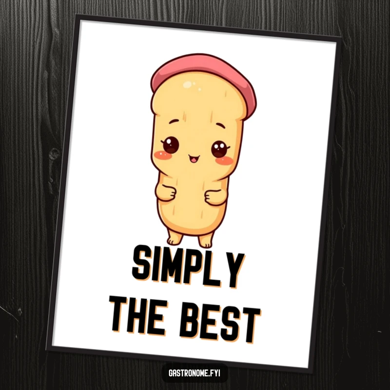 Funny poster of a proud baguette character in a tiny beret, creating an artistic and humorous statement piece for wall decoration.