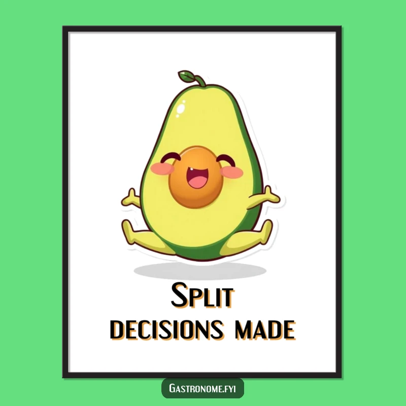 Funny Avocado Split Poster: Happy Character Art, Perfect Yoga Wall Decor