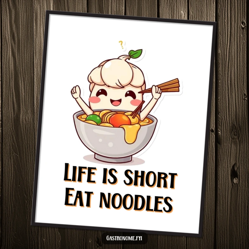 Funny free printable wall art: A smiling ramen bowl character juggling chopsticks with impressive skill, adding a fun touch to decor.