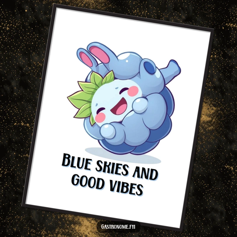 Funny Free Printable Wall Art: A giggling blueberry captured mid-somersault, bringing playful energy and humor to your wall.
