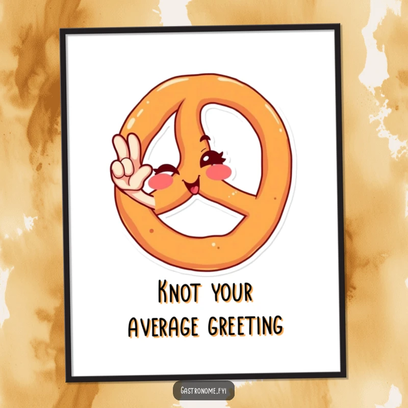 Funny Free Printable Wall Art: A cool winking pretzel character performing a sharp, stylish salute, adding character to any room.