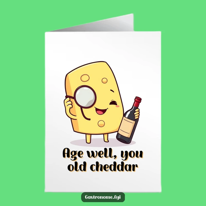 Free Printable Birthday Card: Funny Cheese Wedge Monocle Wine Lover Downloadable Gift