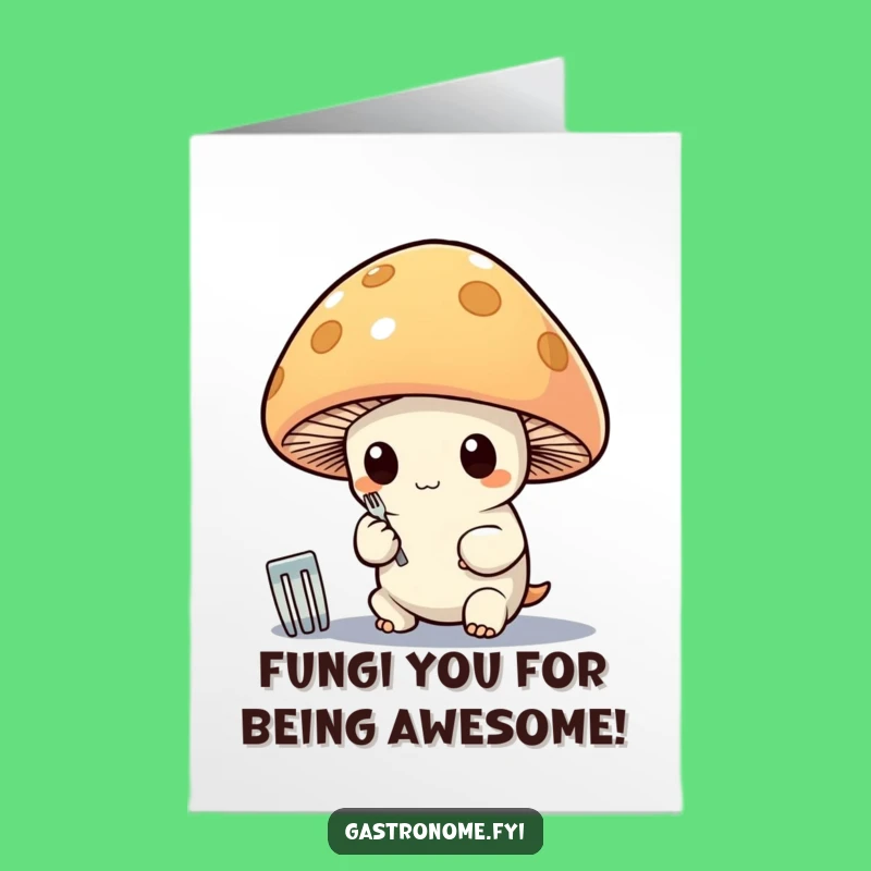 Free Printable Funny Birthday Card: Whimsical Mushroom Polishing Fork - Downloadable Gift!