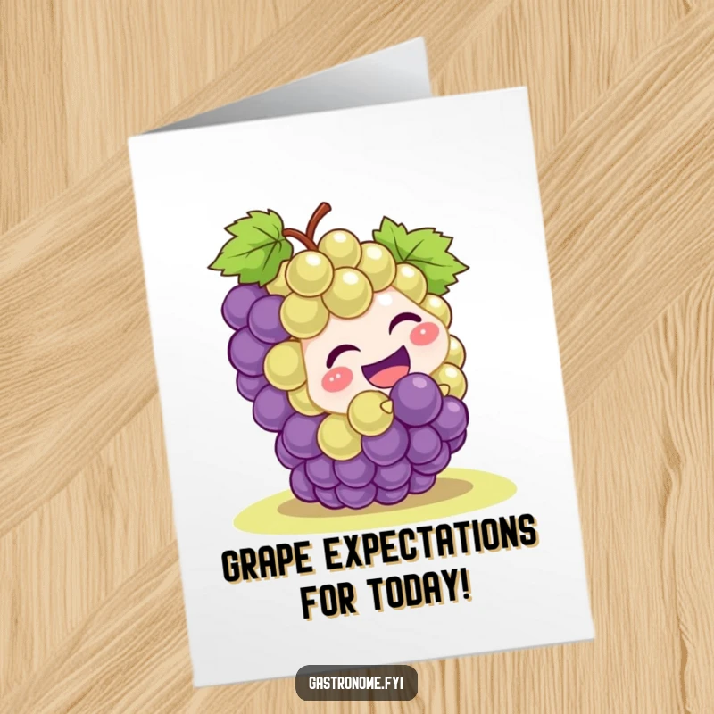 Funny Free Printable Birthday Card featuring a giggling grape cluster character joyfully rolling downhill on a grassy slope.