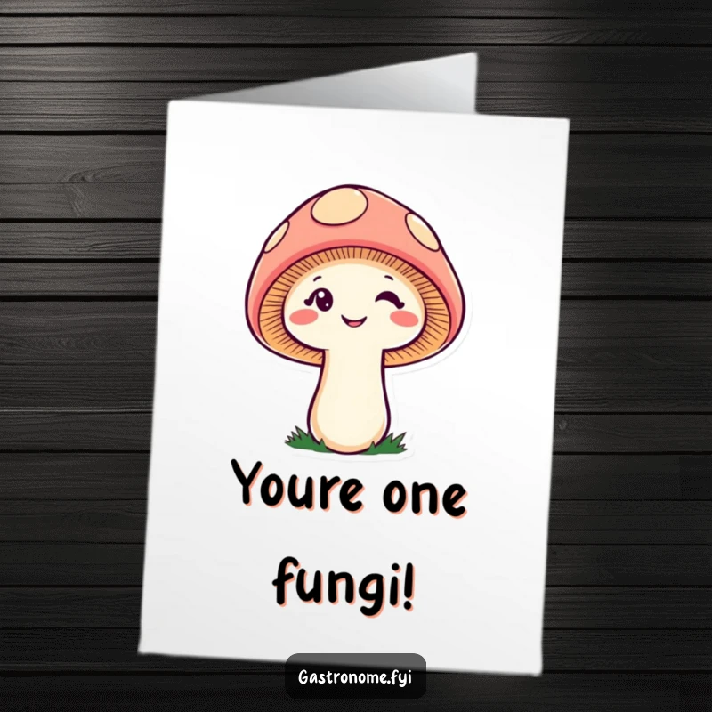 Funny Free Printable Congratulations Card: A cheeky mushroom giving a knowing wink and tiny smile to celebrate.