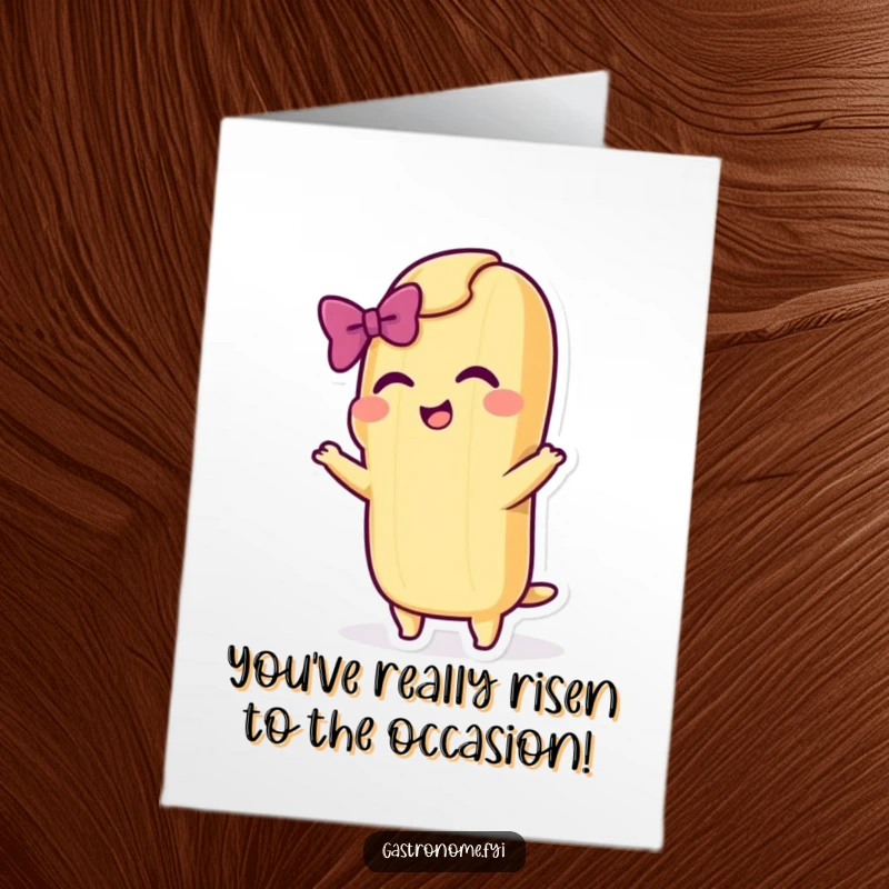Funny Free Printable Congratulations Card: A cheerful baguette character taking a dramatic bow with a flourish, perfect for celebrating wins.