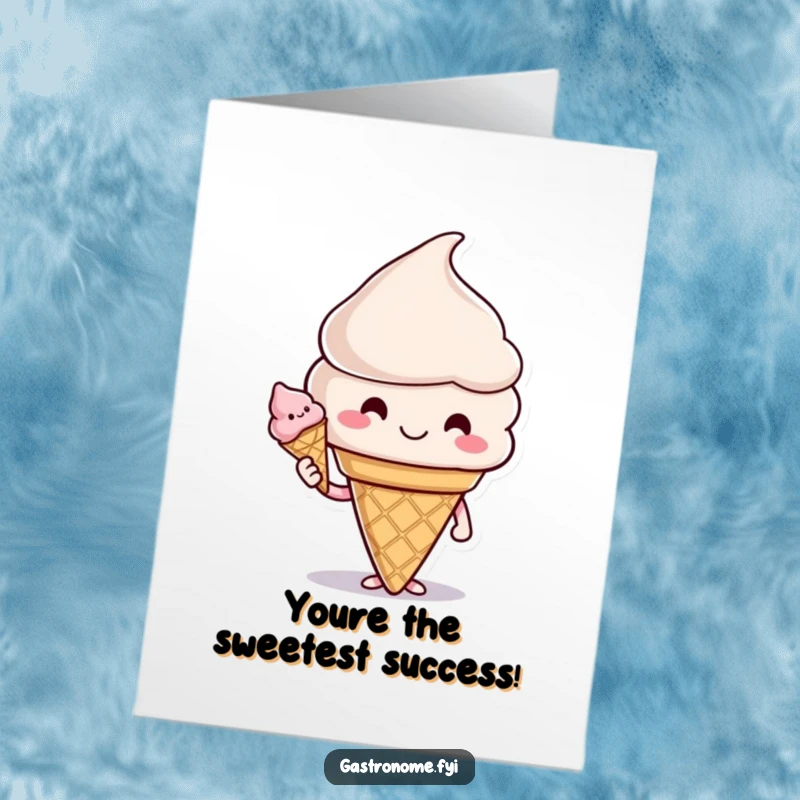 Funny Free Printable Congratulations Card: A cheerful ice cream cone character extending a cone in celebration of an achievement.