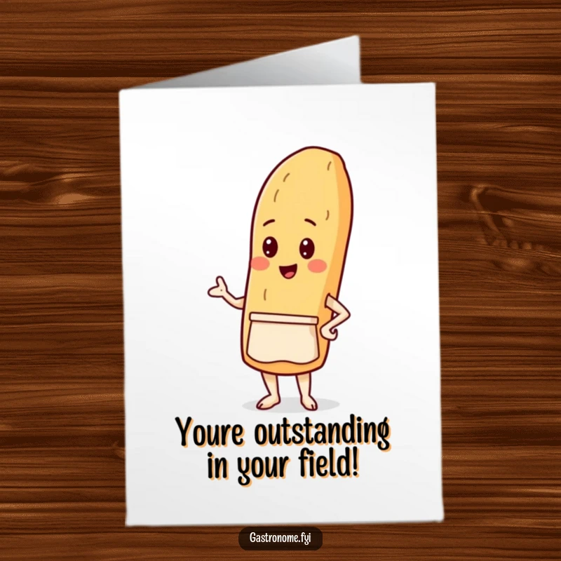Funny Free Printable Congratulations Card: A proud baguette wearing an apron, celebrating an achievement with a warm, baked smile.