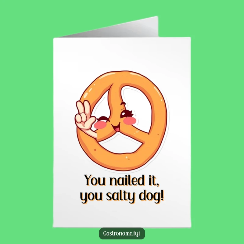 Free Printable Congrats Card: Winking Pretzel Salute Funny Downloadable Greeting