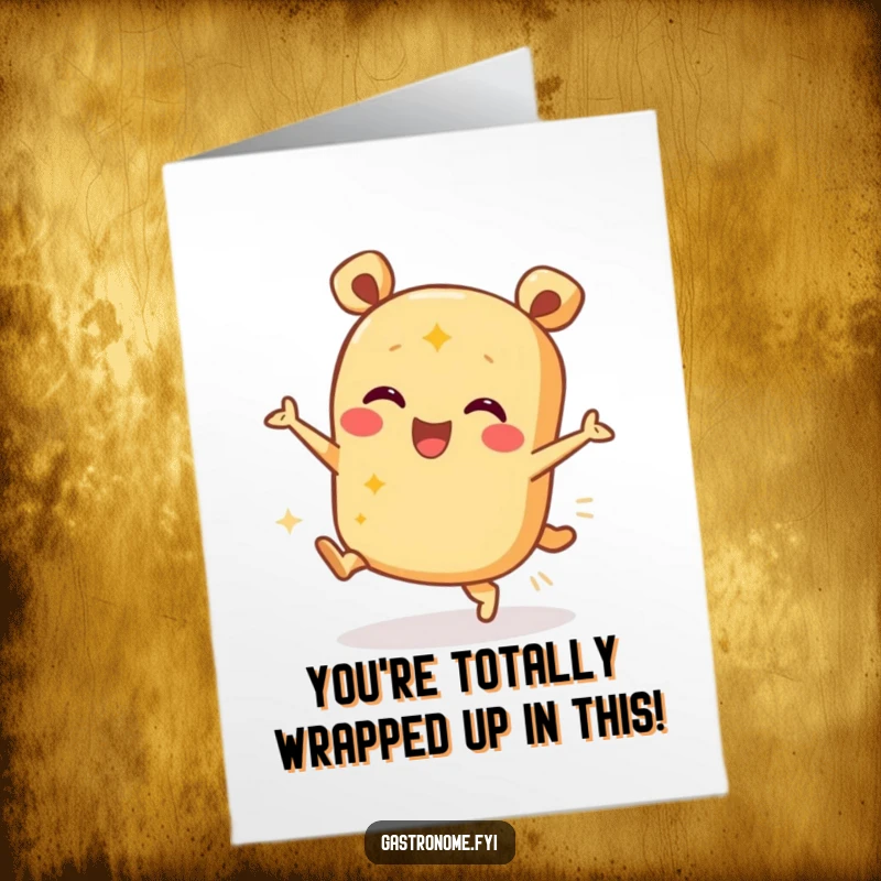 Funny free printable congratulations card: A joyful burrito character doing a happy dance, celebrating your big achievement.