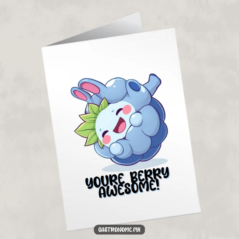 Funny Free Printable Congratulations Card: A giggling blueberry performing a celebratory somersault, full of happy vibes.