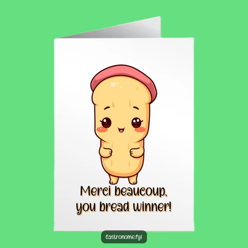 Free Printable Thank You Card: Proud Baguette Beret Funny Downloadable Greeting