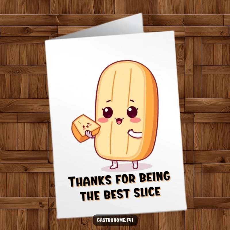 Funny Free Printable Thank You Card: A proud baguette character offering a small slice, expressing sincere thanks.
