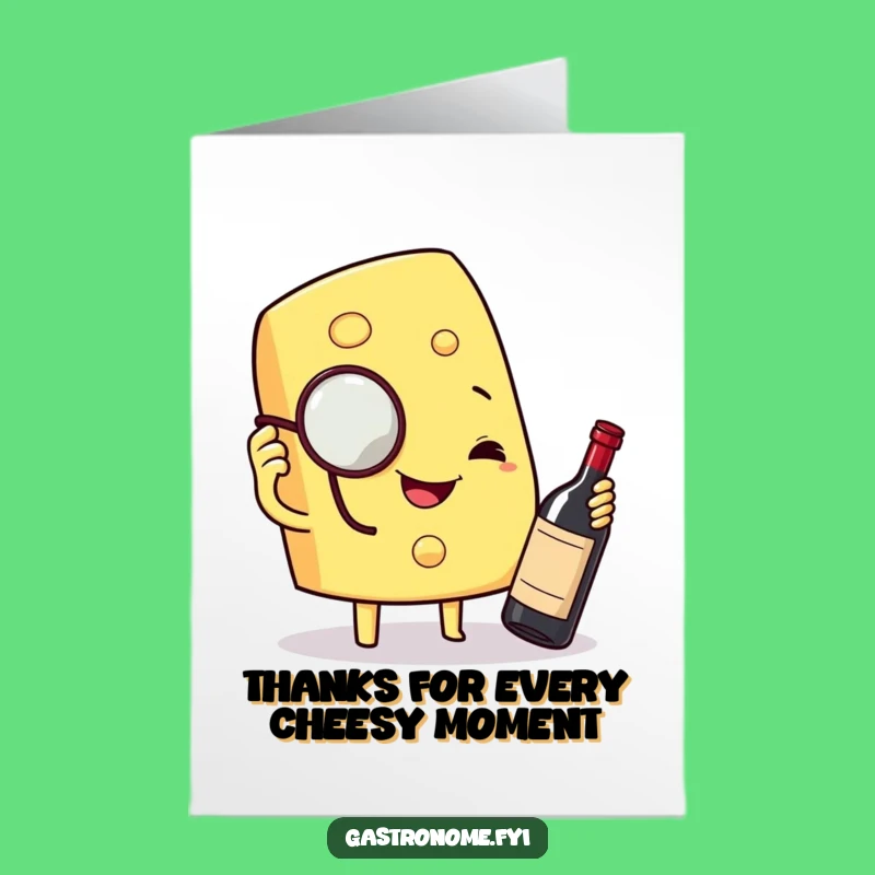 Free Printable Thank You Card: Grateful Cheese Wedge Wine Appreciation Downloadable