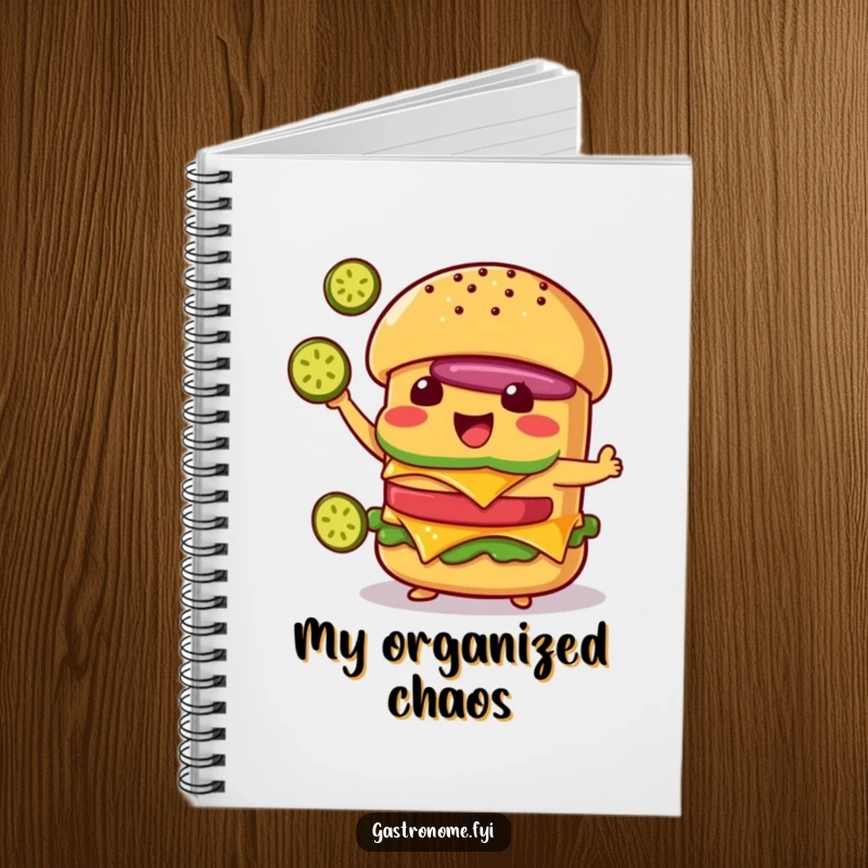 Funny Cheeseburger Notebook: Delighted Character Juggling Pickle Slices, Humorous Stationery for Food Lovers