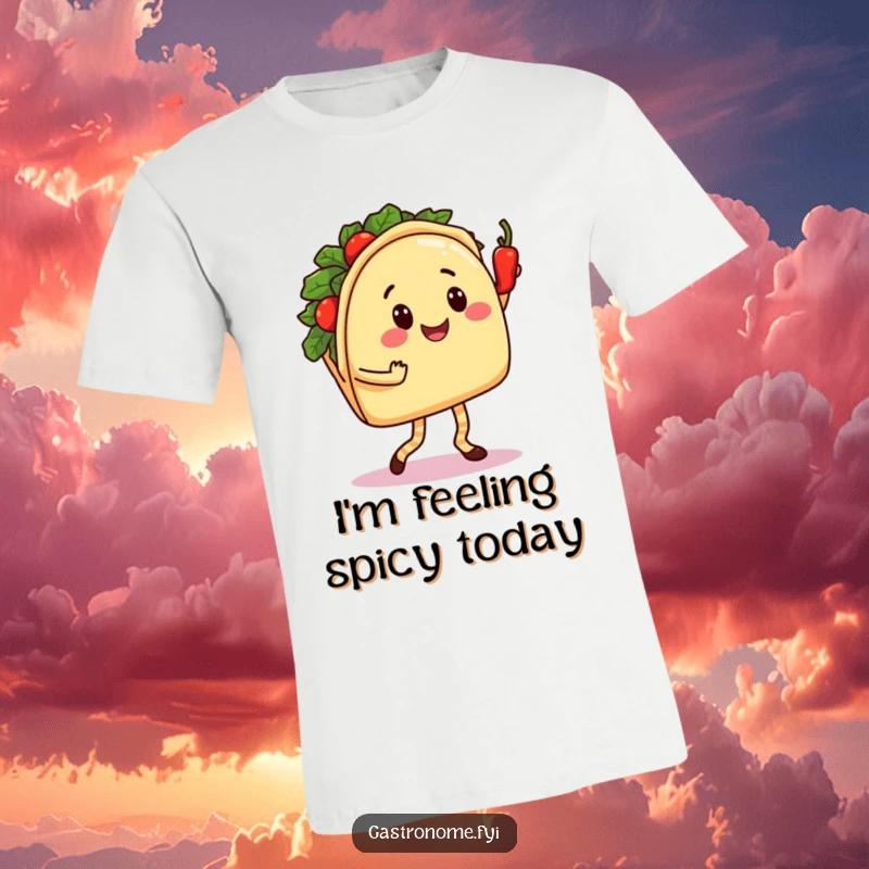 Funny Taco Dance T-Shirt: Smiling Taco Character Salsa Dancing with a Spicy Pepper, Humorous Foodie Apparel