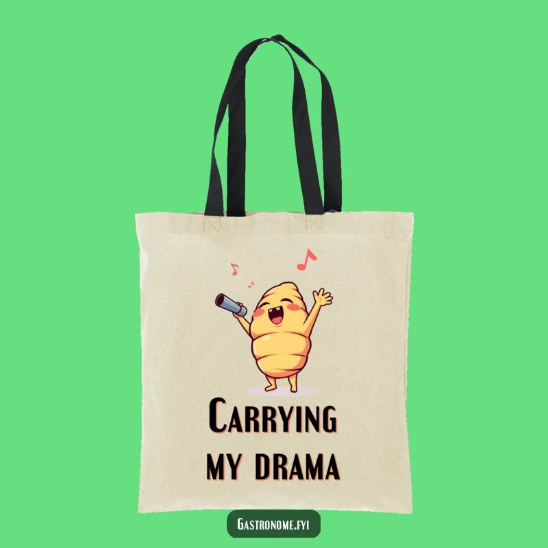 Carry your essentials with flair and humor using this funny tote bag with an opera-singing croissant. Practical and amusing for everyday use.